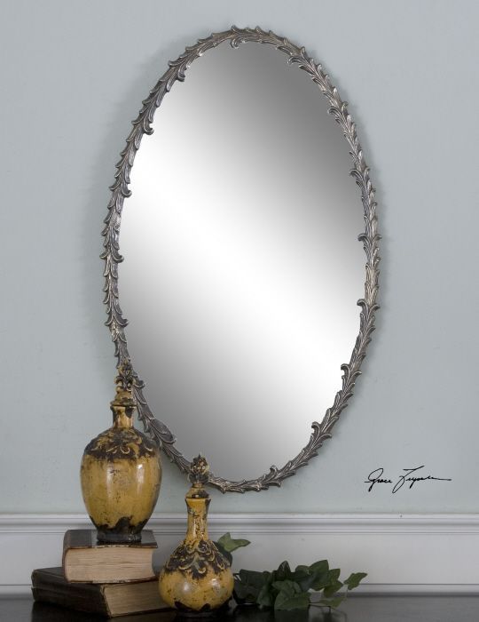 Graceful | Silver Leaf Wall Mirror, Uttermost Oval Mirror, Oval Mirror With Antique Silver Oval Wall Mirrors (View 11 of 15)