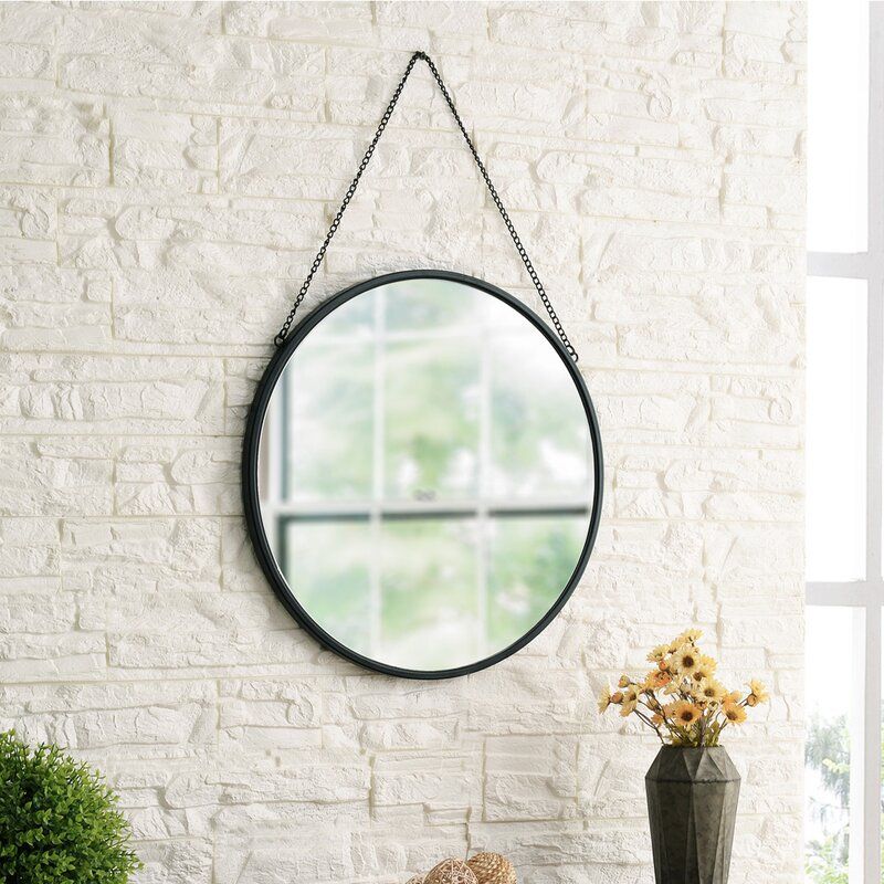 Gracie Oaks Round Mirror Circle Wall Hanging Mirror 20 Inch, Black Intended For Round Metal Framed Wall Mirrors (View 13 of 15)