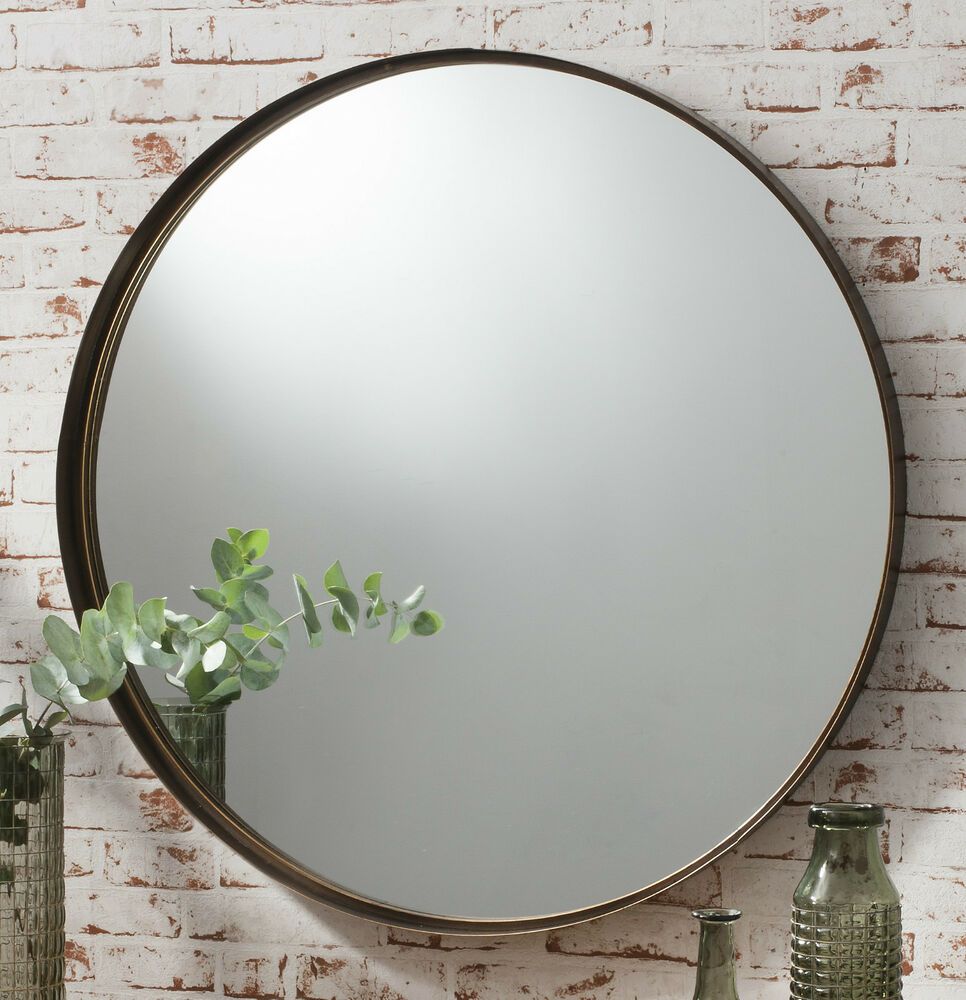 Greystoke Large Bronze Round Wall Mirror – 33" Diameter | Ebay Throughout Antique Aluminum Wall Mirrors (Photo 10 of 15)