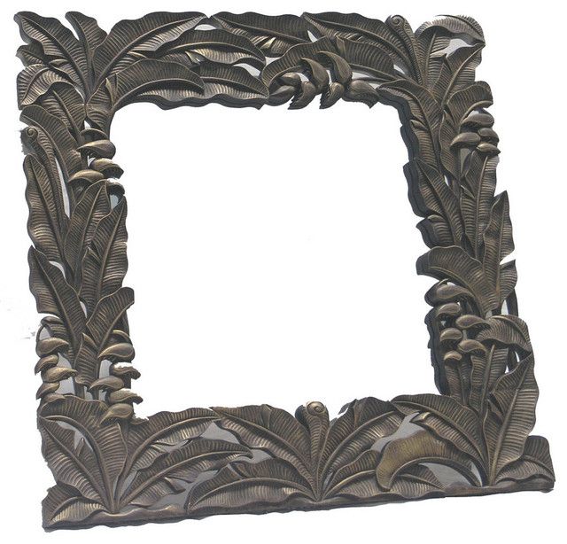 Hand Carved Wood Square Frame With Mirror – Tropical – Wall Mirrors Regarding Tropical Blue Wall Mirrors (Photo 5 of 15)