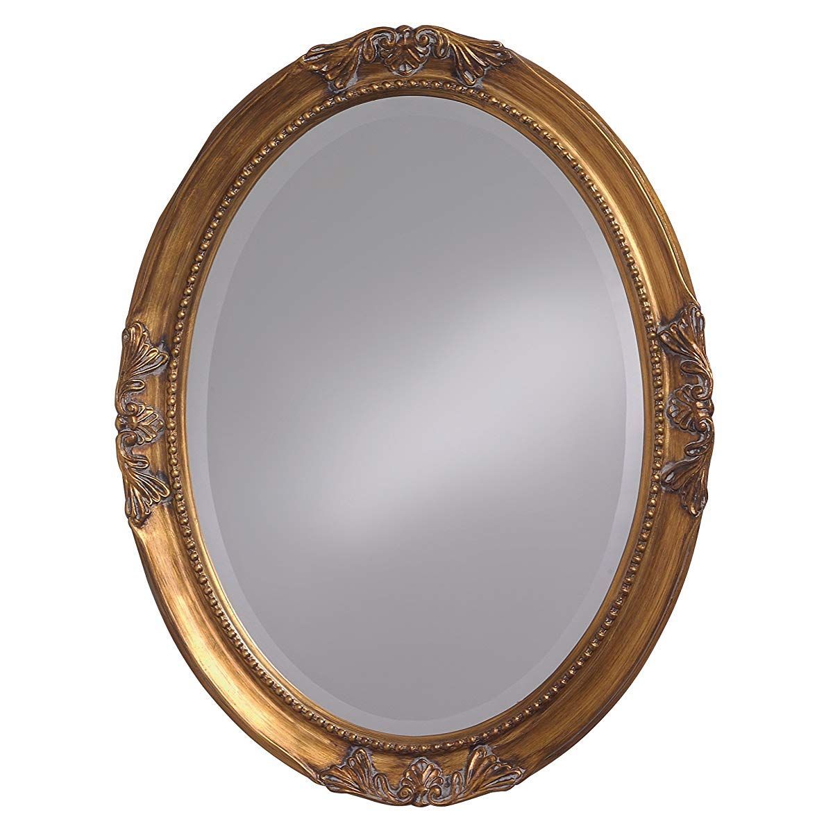 Hanging Beveled Oval Wall Mirror, Antique Gold Leaf | Antique Gold With Regard To Antique Gold Leaf Round Oversized Wall Mirrors (View 1 of 15)