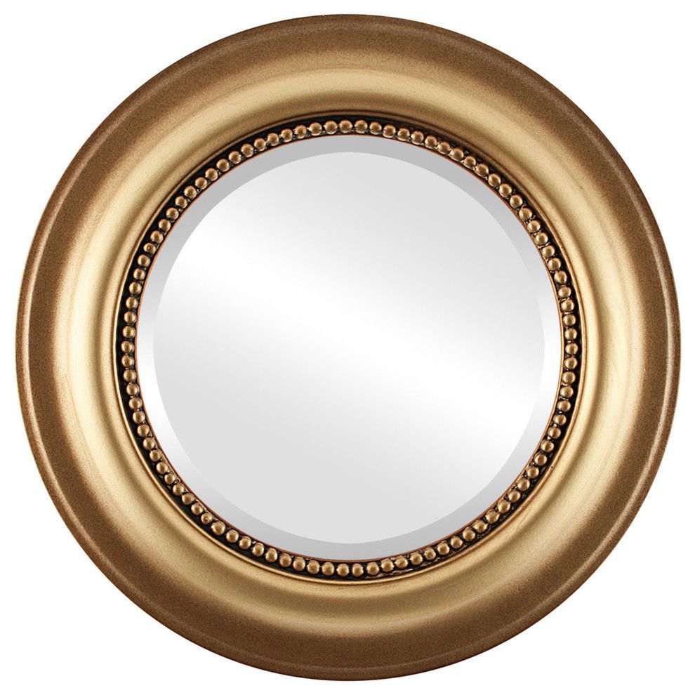Heritage Framed Round Mirror In Desert Gold – Traditional – Wall Pertaining To Gold Rounded Edge Mirrors (View 2 of 15)