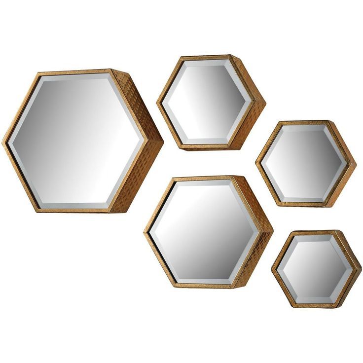 Hexagonal Beveled Mirror (set Of 5) | Beveled Mirror, Wall Mirrors Set Throughout Gold Hexagon Wall Mirrors (View 11 of 15)