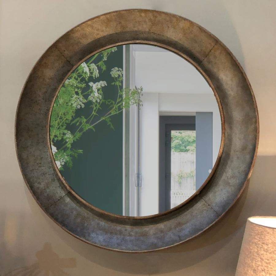 Industrial Round Kimberley Wall Mirror | Mirror Wall, Wooden Mirror, Mirror Throughout Wood Rounded Side Rectangular Wall Mirrors (View 5 of 15)