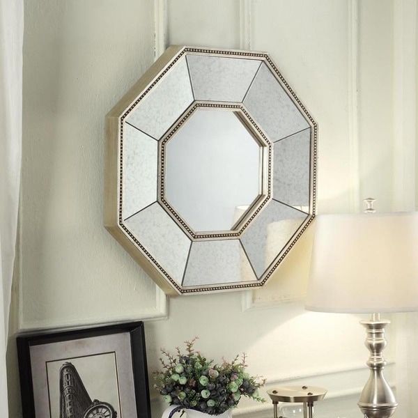Inspire Q Faceted Beveled Beaded Trim Octagon Accent Wall Mirror Inside Round Beaded Trim Wall Mirrors (View 15 of 15)