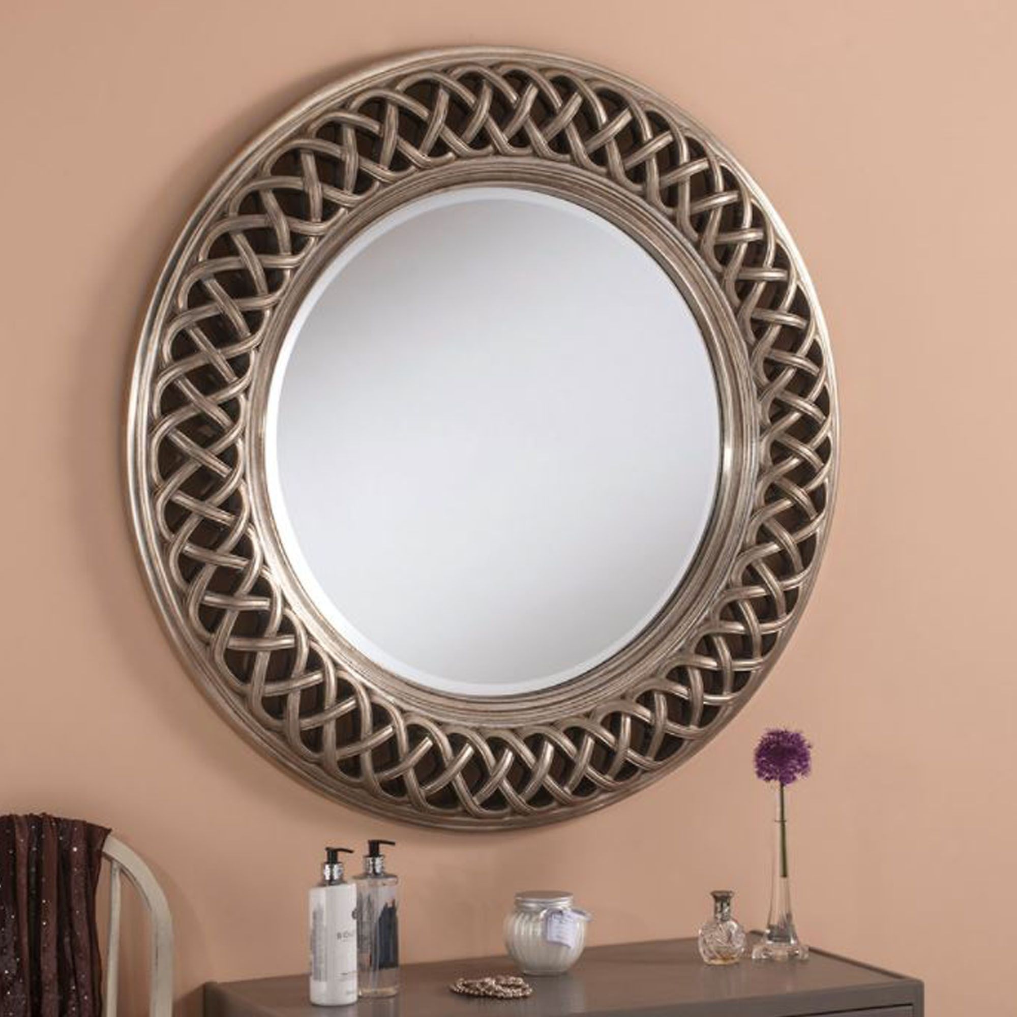 Interlocking Lace Silver Decorative Wall Mirror | Homesdirect365 With Silver Quatrefoil Wall Mirrors (View 12 of 15)