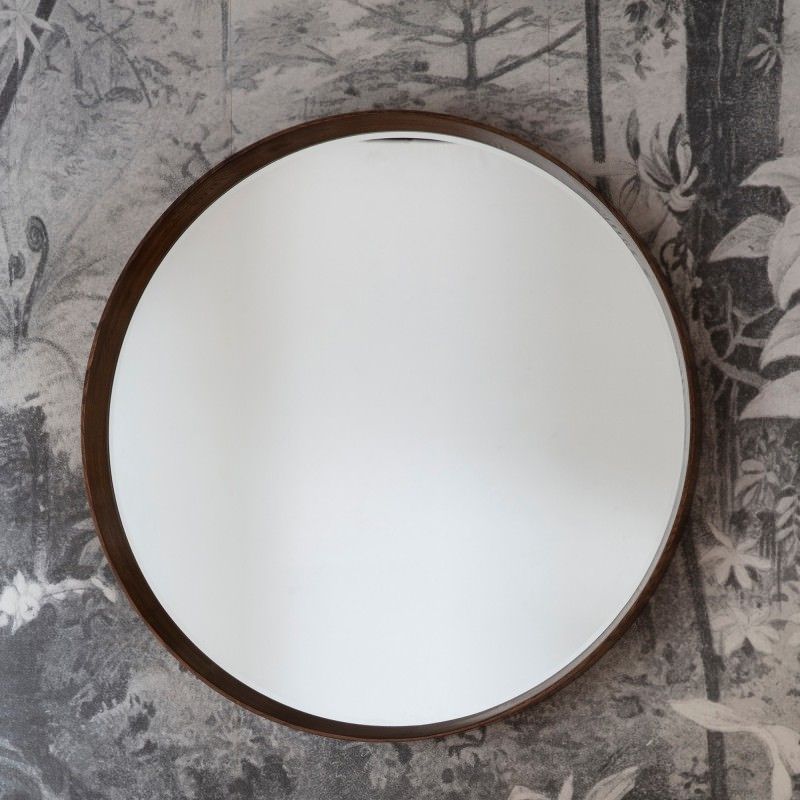 Kalem Wooden Frame Round Wall Mirror, 100cm, Walnut For Wood Rounded Side Rectangular Wall Mirrors (View 7 of 15)