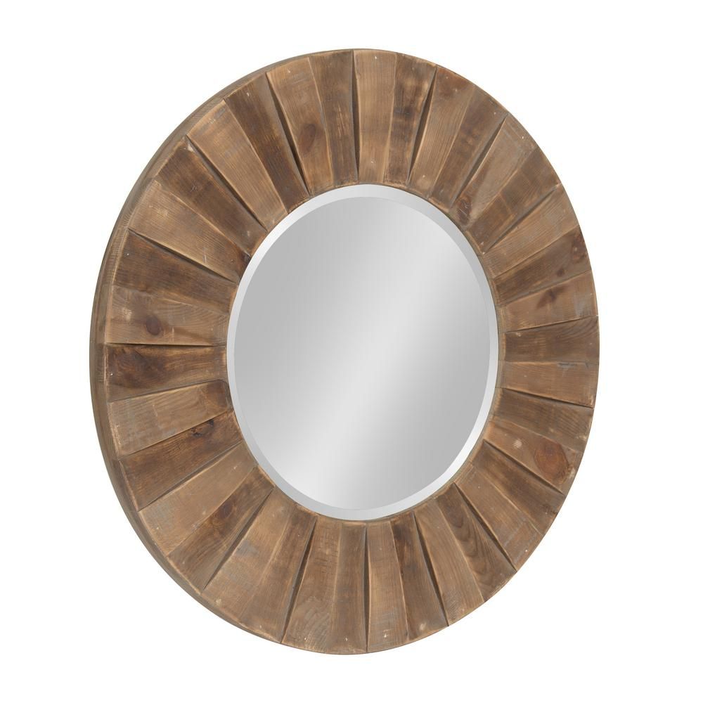 Kate And Laurel Monteiro Large Round Wall Mirror 30" Diameter Rustic With Regard To Scalloped Round Modern Oversized Wall Mirrors (Photo 10 of 15)