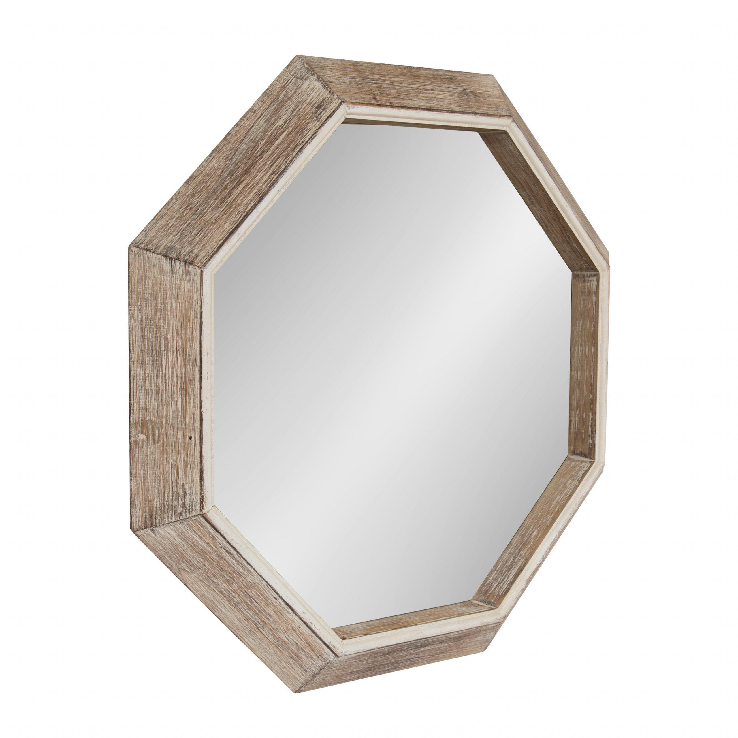 Kate And Laurel – Yves Large Rustic Wooden Octagon Wall Mirror, White Regarding Matte Black Octagonal Wall Mirrors (View 8 of 15)