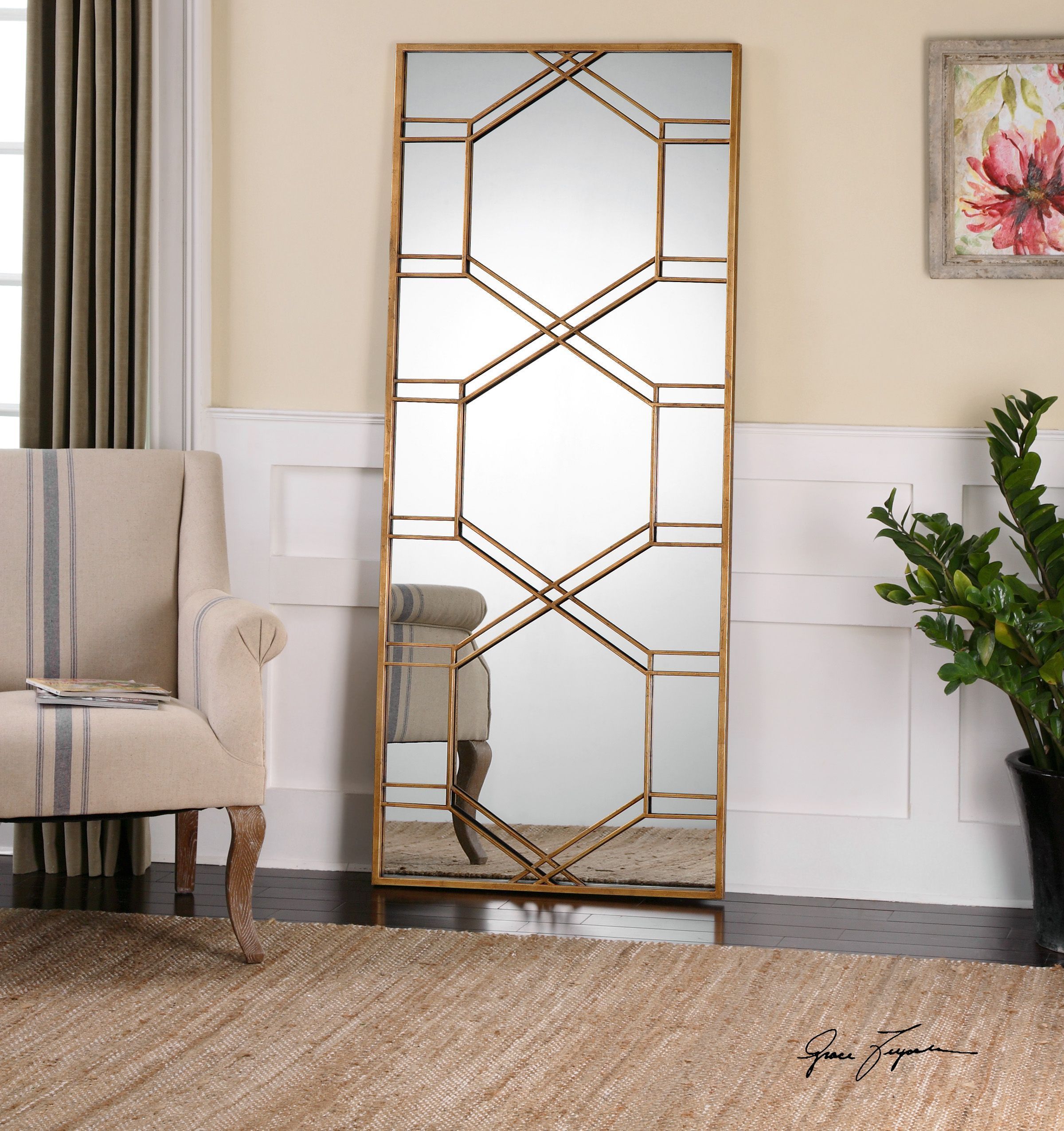 Kennis Gold Leaf Leaner Mirror | Leaner Mirror, Floor Mirror, Living With Regard To Gold Leaf Floor Mirrors (View 15 of 15)