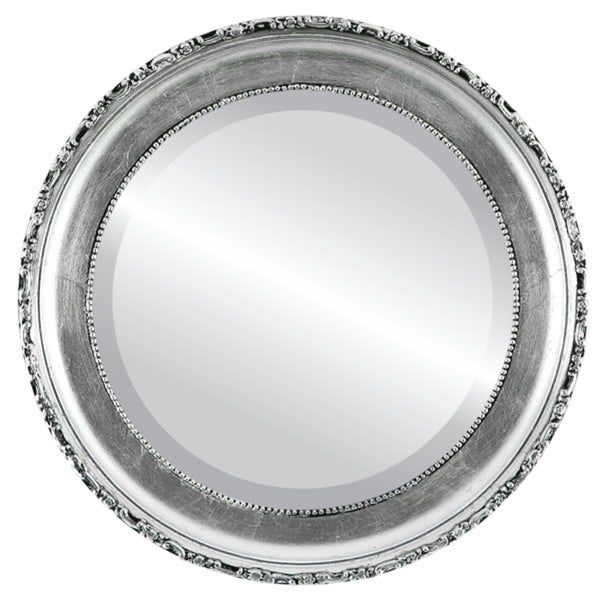Kensington Framed Round Mirror In Silver Leaf With Black Antique With Antique Silver Round Wall Mirrors (View 3 of 15)