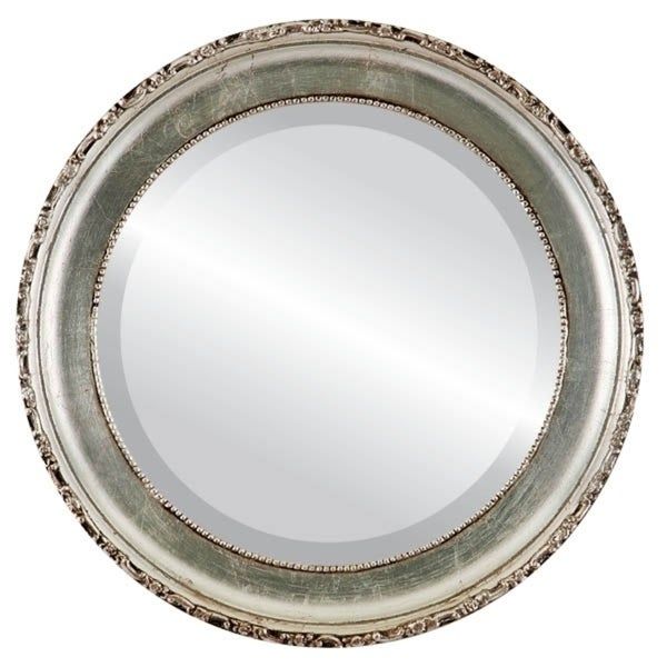 Kensington Framed Round Mirror In Silver Leaf With Brown Antique 17 Regarding Antiqued Gold Leaf Wall Mirrors (View 14 of 15)