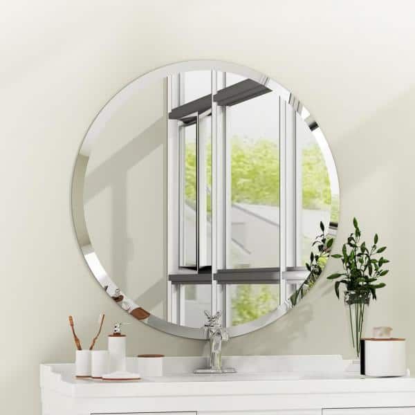 Kohros 24 In. W X 24 In. H Frameless Round Beveled Edge Single Mirror With Round Frameless Beveled Mirrors (Photo 14 of 15)