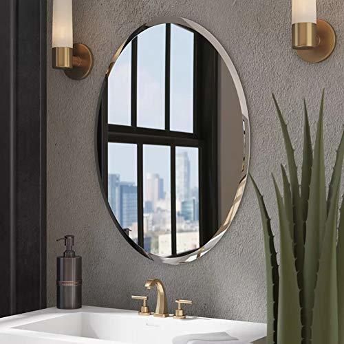 Kohros Oval Beveled Polished Frameless Wall Mirror For Bathroom, Vanity With Regard To Square Frameless Beveled Vanity Wall Mirrors (View 9 of 15)