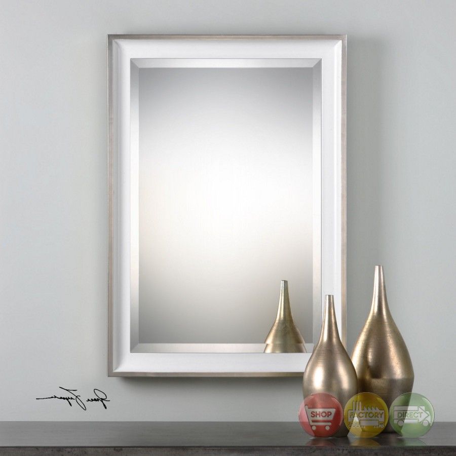Lahvahn Modern Minimalist White & Silver Beveled Rectangle Wall Mirror Within Bevel Edge Rectangular Wall Mirrors (View 9 of 15)