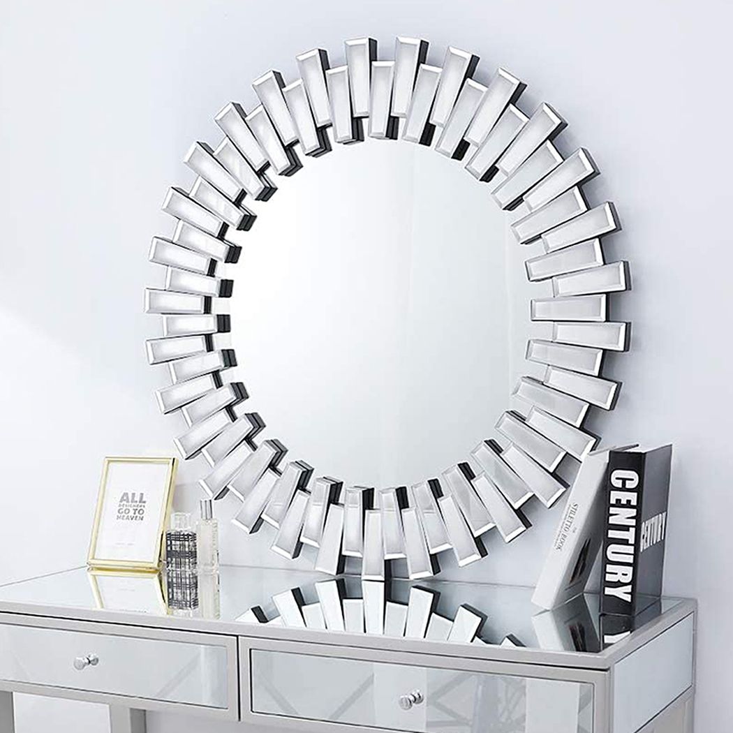 Large 32'' Round Wall Mirror Decorative Mirror With Beveled Glass Frame Inside Silver Rounded Cut Edge Wall Mirrors (View 15 of 15)
