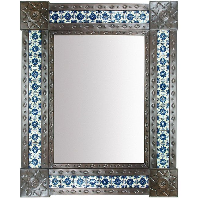 Large Aged Tin & Tile Mirror – Mexican Wall Mirror | Mirror Wall With Regard To Aged Silver Vanity Mirrors (Photo 9 of 15)
