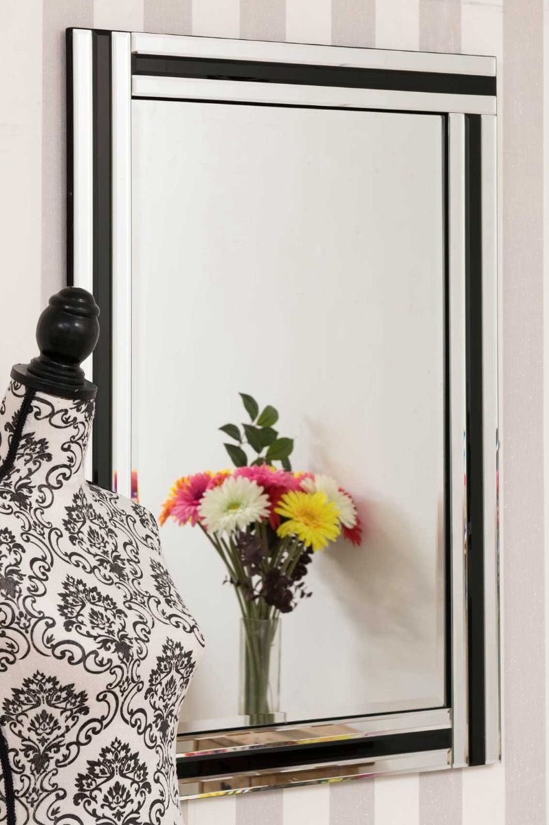 Large Black And Silver Triple Edge Bathroom Wall Mirror 1ft11 X 2ft11 With Edged Wall Mirrors (View 10 of 15)