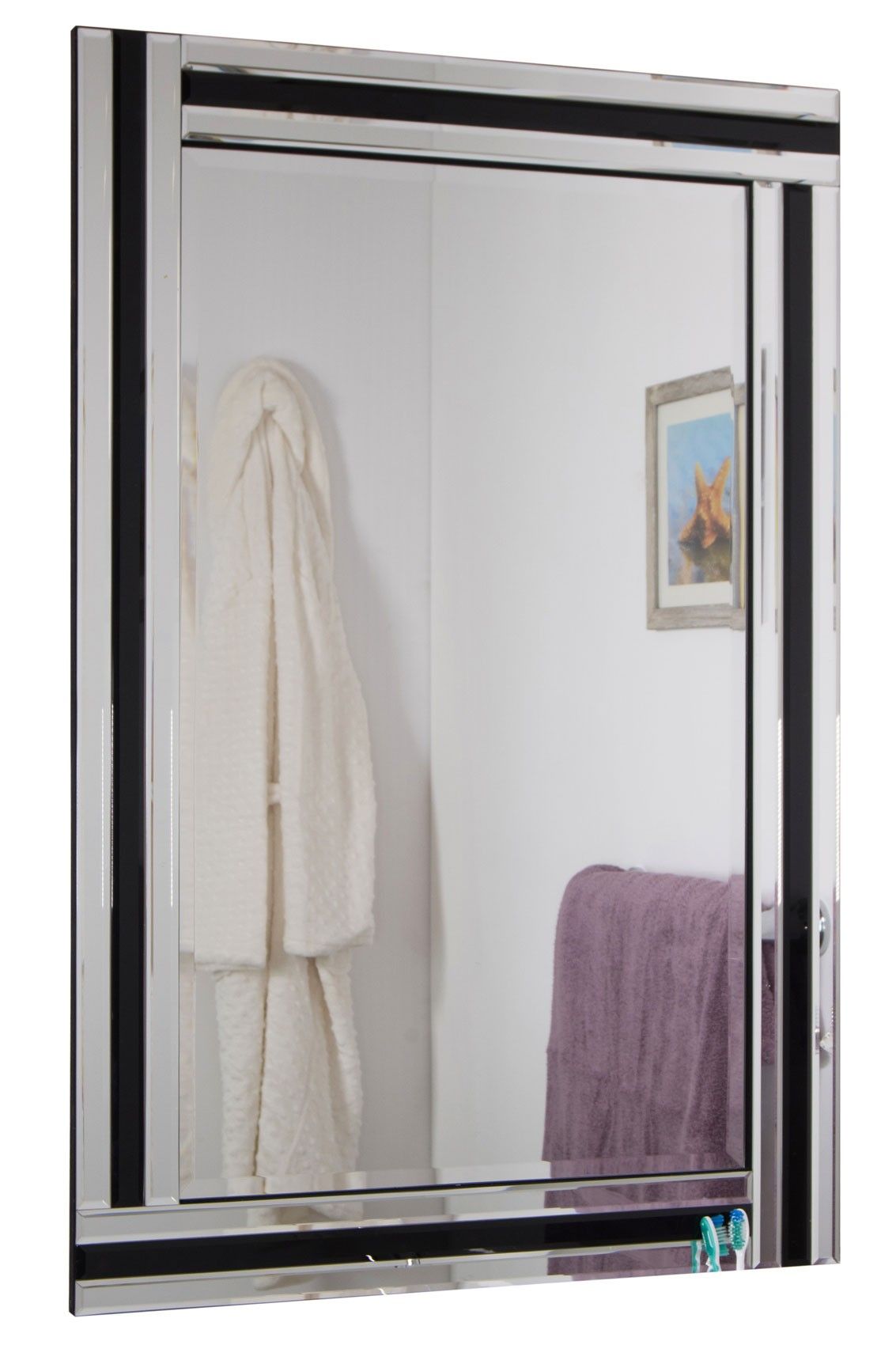 Large Black And Silver Triple Edge Bathroom Wall Mirror 1ft11 X 2ft11 With Smoke Edge Wall Mirrors (View 7 of 15)