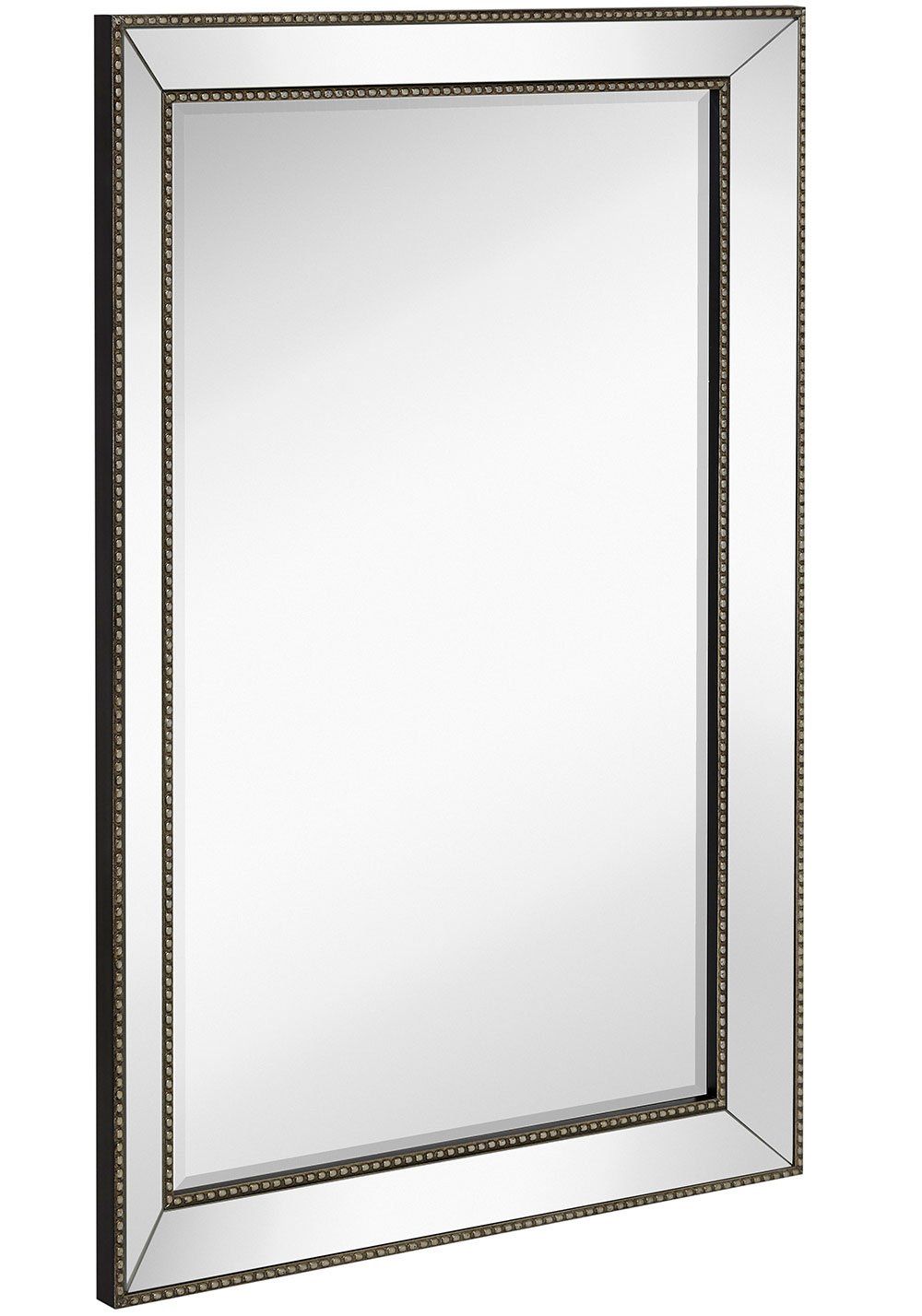 Large Framed Wall Mirror With Angled Beveled Mirror Frame And Beaded With Regard To Bevel Edge Rectangular Wall Mirrors (View 13 of 15)