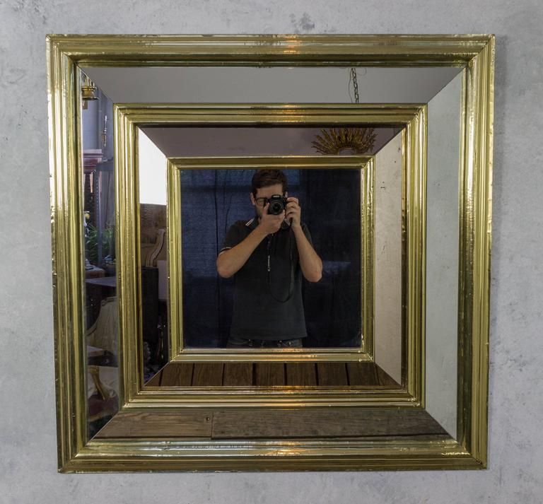Large French, 1980s Square Brass Framed Mirror For Sale At 1stdibs Within Gold Square Oversized Wall Mirrors (Photo 3 of 15)