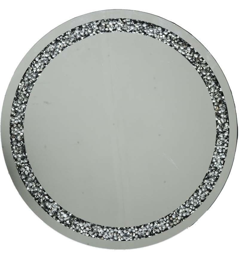Large Gatsby Silver Round Wall Mirror Diamond Crystals Edging 70cm Regarding Round Beaded Trim Wall Mirrors (View 11 of 15)
