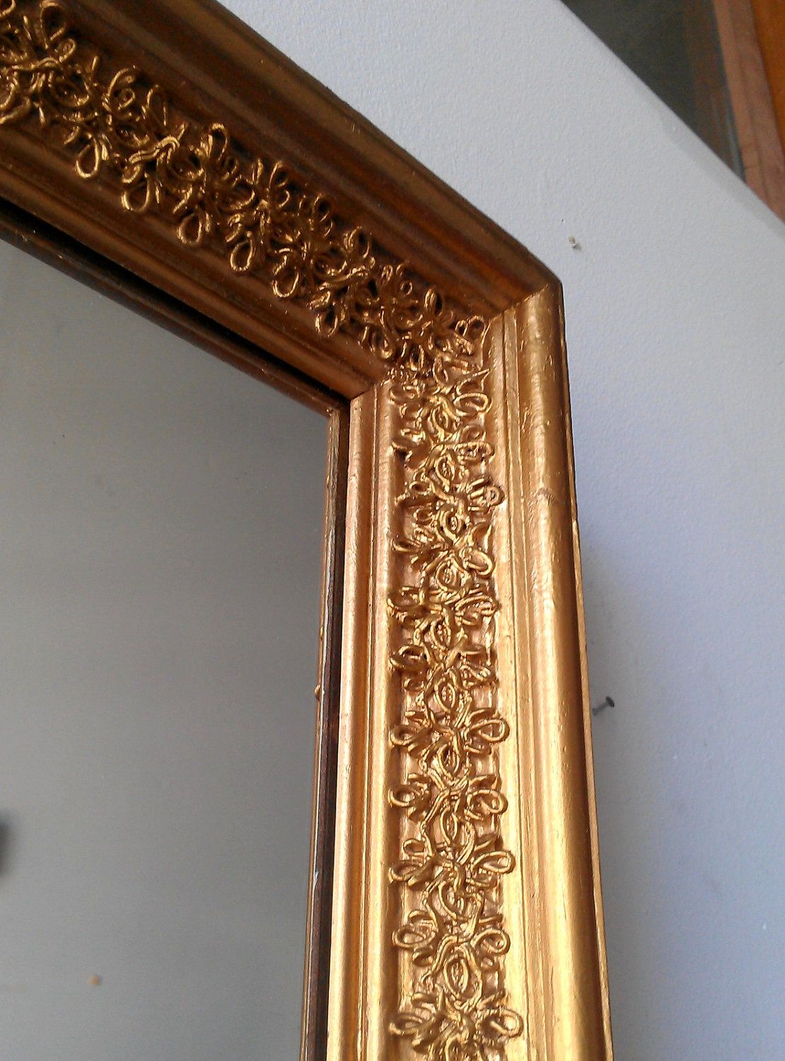 Large Gold Wall Mirror In Vintage Wood Frame 2519 Inches Inside Antique Gold Scallop Wall Mirrors (View 10 of 15)