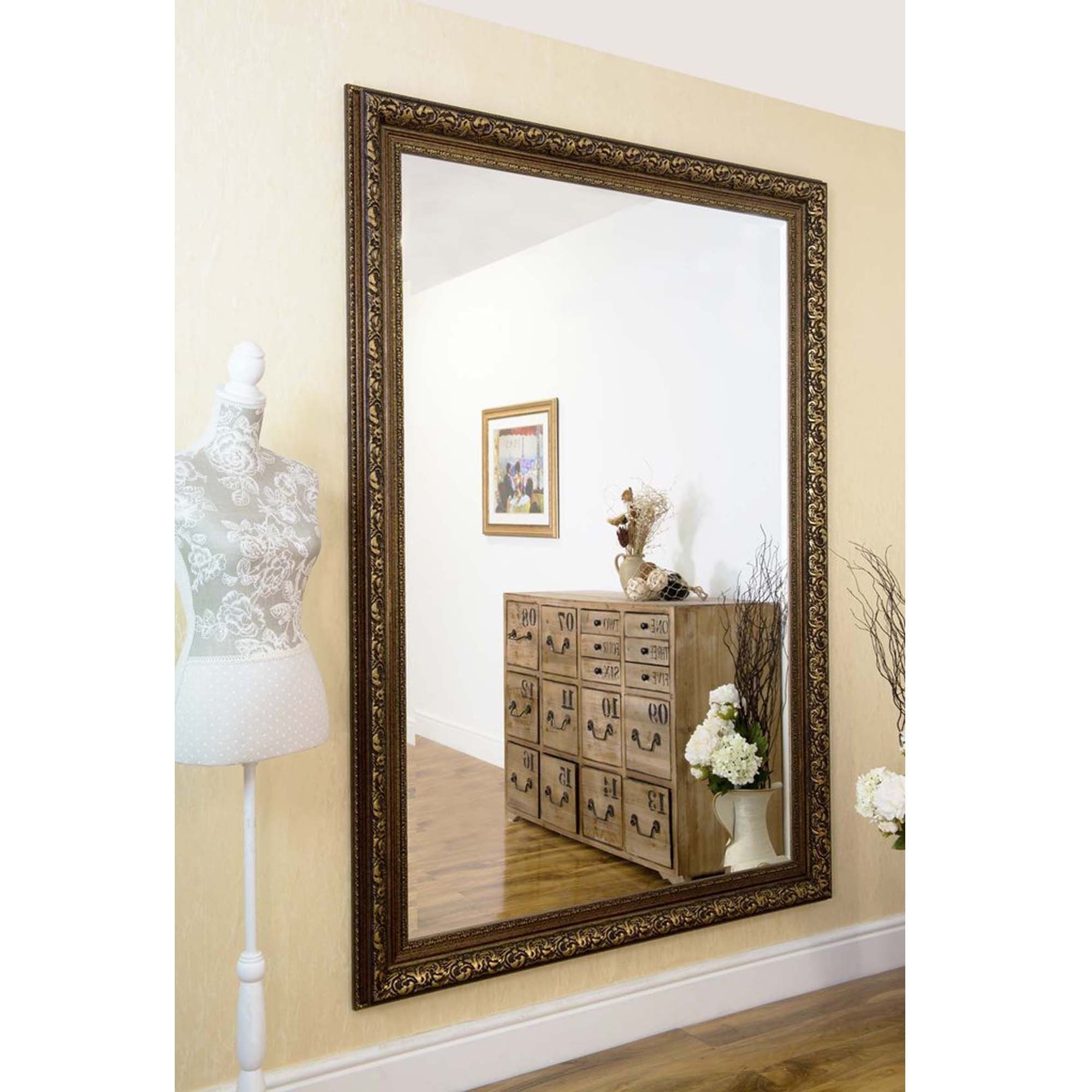 Large Rectangular Antique French Style Bronze Wall Mirror | Hd365 Inside Squared Corner Rectangular Wall Mirrors (View 8 of 15)