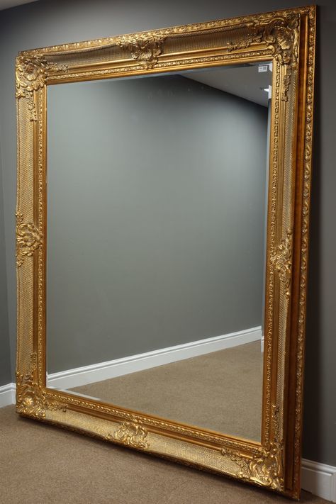 Large Rectangular Bevelled Edge Wall Mirror In Ornate Swept Gilt Frame Intended For Gold Metal Framed Wall Mirrors (View 11 of 15)