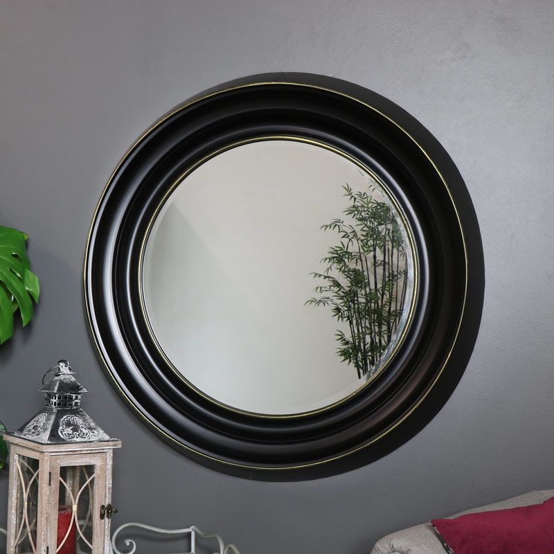 Large Round Black Metal Framed Wall Mirror Retro Industrial Living Room In Scalloped Round Wall Mirrors (View 11 of 15)