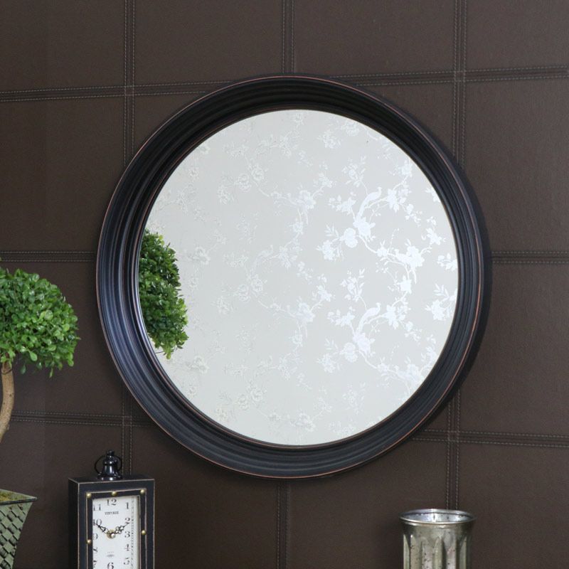 Large Round Black Wall Mounted Mirror 61cm X 61cm – Windsor Browne Intended For Shiny Black Round Wall Mirrors (View 1 of 15)