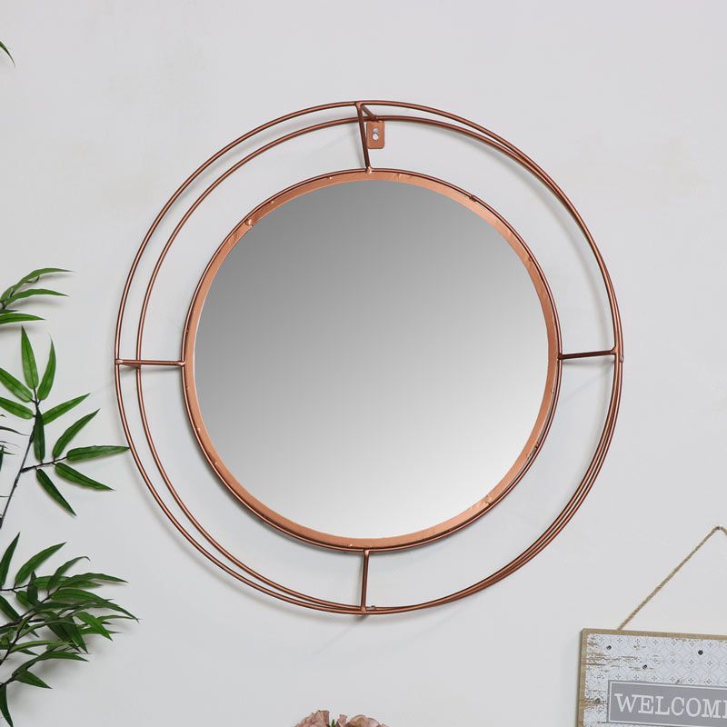 Large Round Copper Metal Framed Wall Mirror – Melody Maison® Pertaining To Round Stacked Wall Mirrors (Photo 10 of 15)