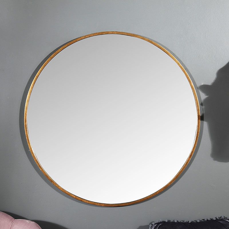 Large Round Gold Framed Wall Mirror 80cm X 80cm | Flora Furniture With Shiny Black Round Wall Mirrors (View 5 of 15)