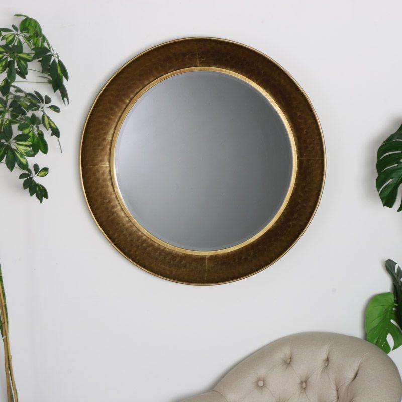 Large Round Gold Hammered Rim Wall Mirror – Melody Maison® Within Gold Rounded Corner Wall Mirrors (View 10 of 15)