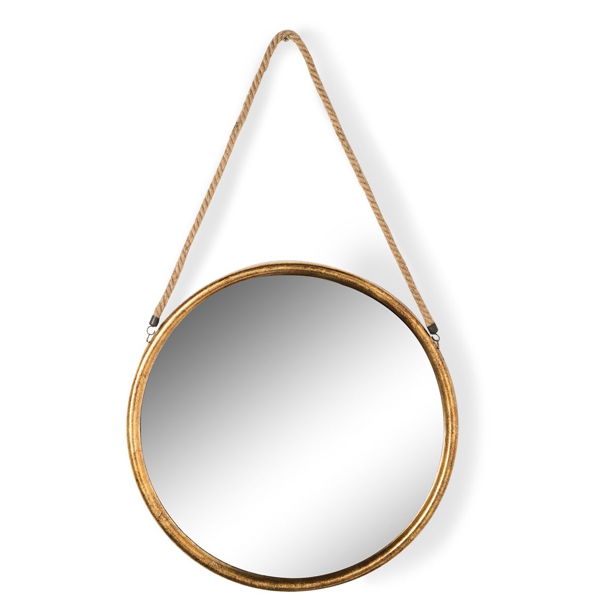 Large Round Gold Metal Mirror On Hanging Rope Uk Within Round Metal Luxe Gold Wall Mirrors (View 4 of 15)