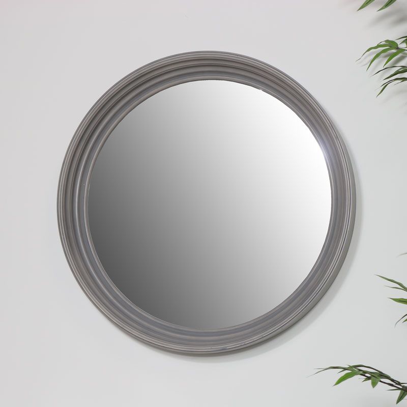 Large Round Grey Wall Mirror 60cm X 60cm Throughout Scalloped Round Modern Oversized Wall Mirrors (View 7 of 15)