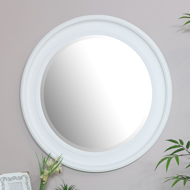 Large Round Vintage White Wall Mirror 80cm X 80cm For Shiny Black Round Wall Mirrors (View 12 of 15)