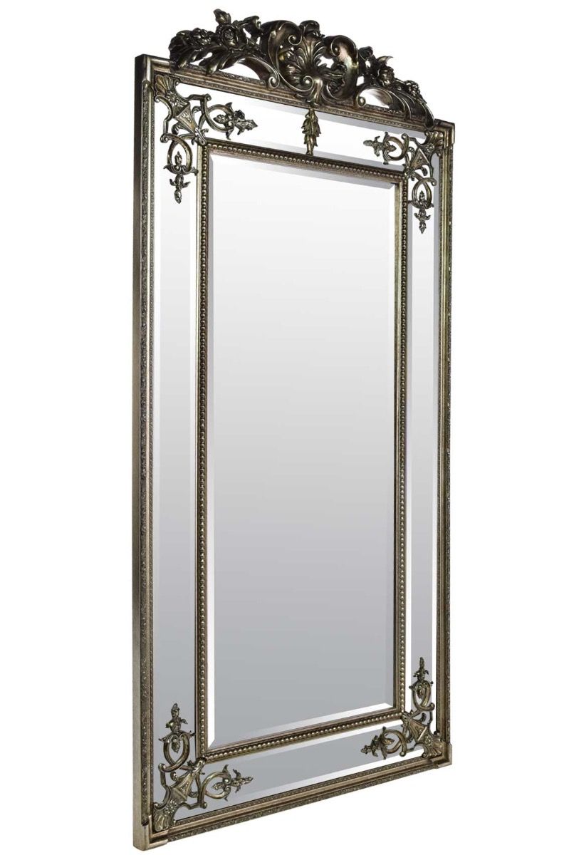 Large Silver Ornate Gilt Antique Wall Mounted Mirror 6ft X 3ft 183cm X Intended For Antique Gold Leaf Round Oversized Wall Mirrors (View 14 of 15)