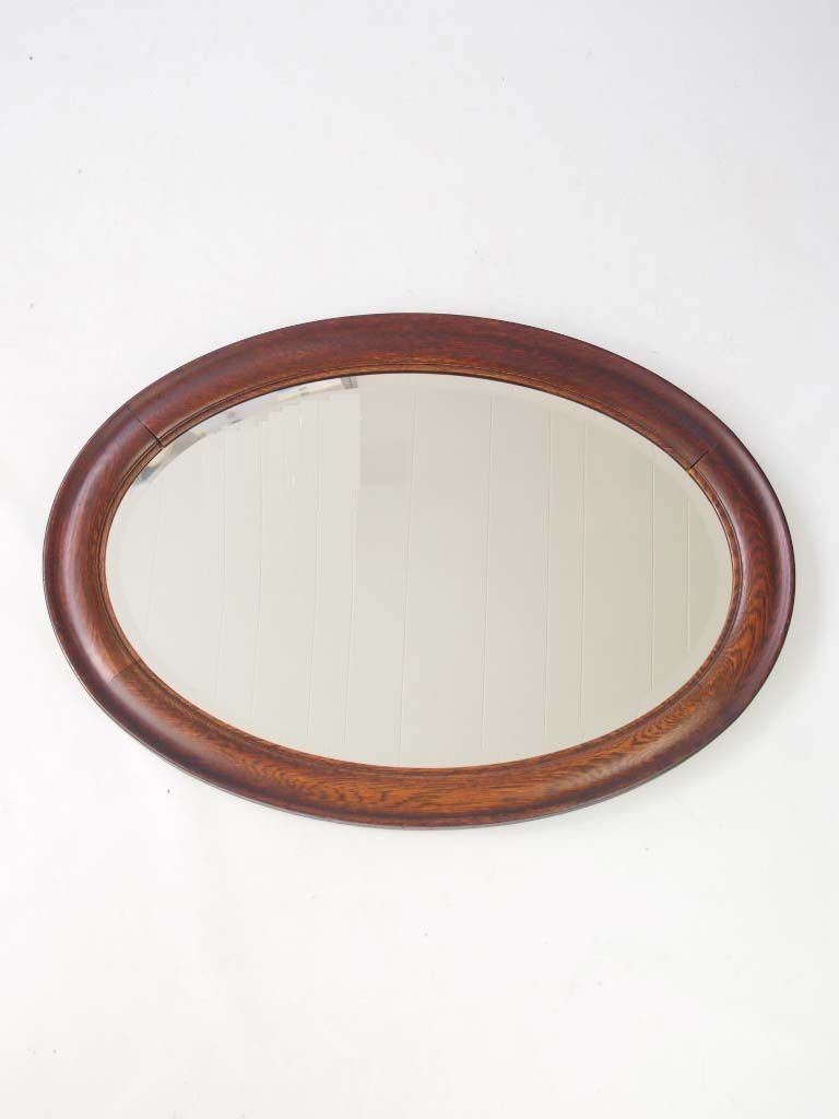 Large Vintage Oval Oak Framed Mirror Pertaining To Nickel Framed Oval Wall Mirrors (Photo 4 of 15)
