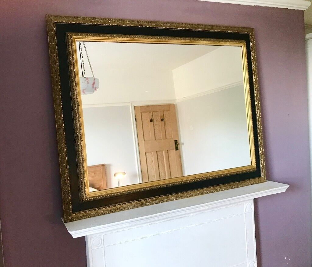 Large Vintage Wall Mirror, Gothic, Black Gold Frame, Ornate, Heavy Within Gold Black Rounded Edge Wall Mirrors (View 1 of 15)