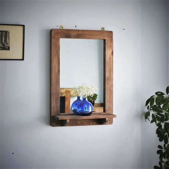 Large Wall Mirror With Shelf In Natural Wood, Tall Candle Shelf With Natural Wood Grain Vanity Mirrors (View 3 of 15)