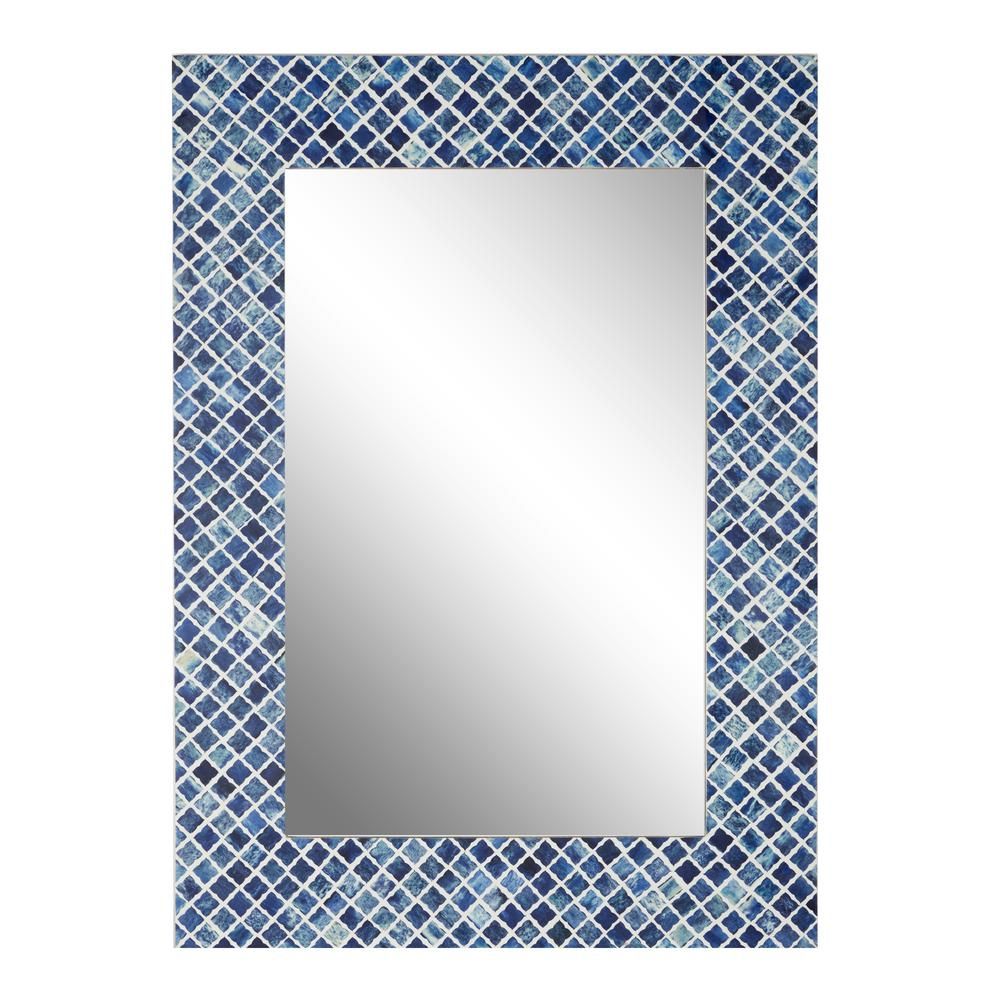 Litton Lane Rectangular Wood And Bone Wall Mirror With Blue Shell In Tropical Blue Wall Mirrors (Photo 9 of 15)