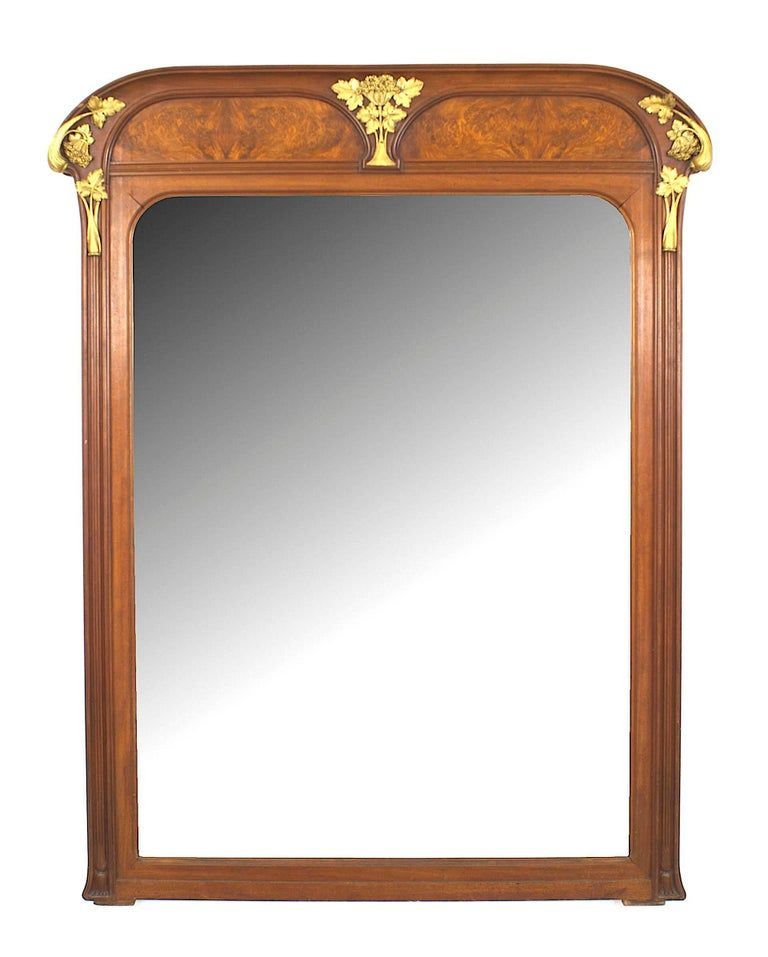 Louis Majorelle French Art Nouveau Walnut And Bronze Wall Mirror Intended For French Brass Wall Mirrors (View 8 of 15)