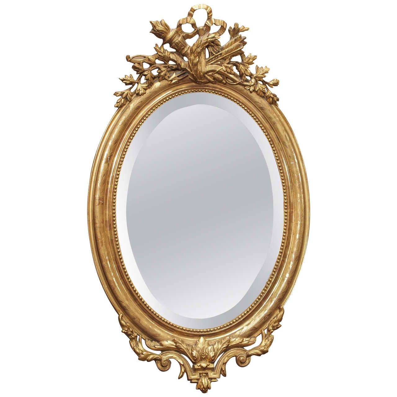 Lovely Oval Antique French Gold Beveled Mirror Circa 1850 At 1stdibs Pertaining To Antique Gold Cut Edge Wall Mirrors (View 14 of 15)