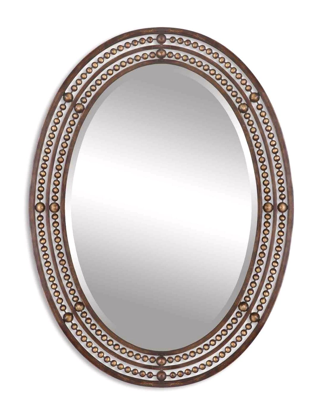 Matney Contemporary Distressed Bronze Oval Mirror With Double Beaded Regarding Silver And Bronze Wall Mirrors (Photo 9 of 15)