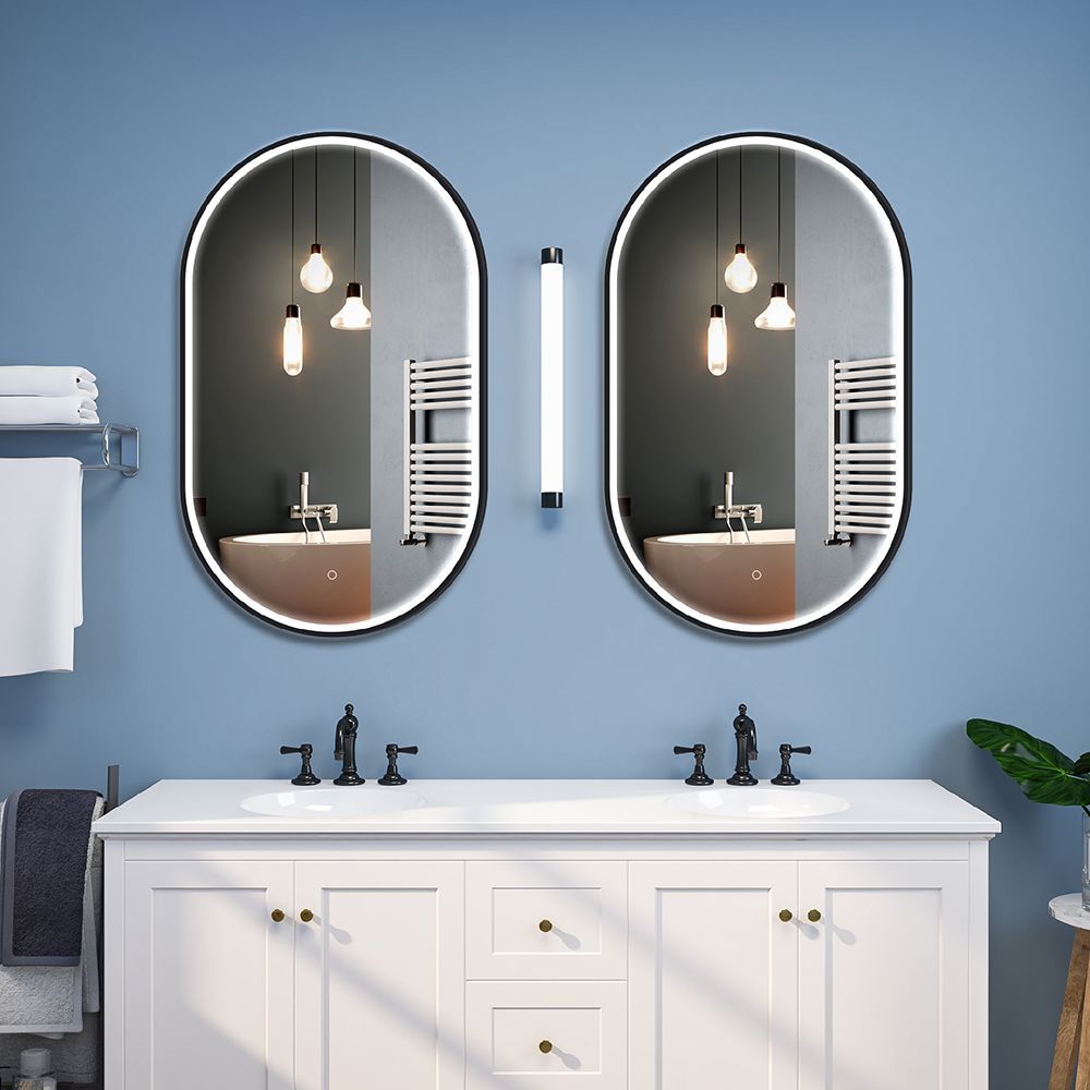 Matte Black Frame Capsule Wall Mounted Led Bathroom Mirror Anti Fog Inside Matte Black Octagon Led Wall Mirrors (View 13 of 15)
