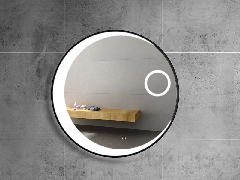 Matte Black Round Wall Mirror | Bathroom Accessories And Furniture In Matte Black Octagonal Wall Mirrors (View 7 of 15)