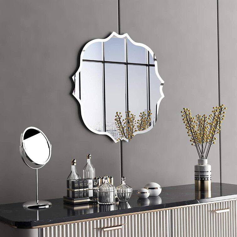 Mercer41 Scalloped Edge Beveled Frameless Bathroom Wall Mirror For For Polygonal Scalloped Frameless Wall Mirrors (Photo 15 of 15)