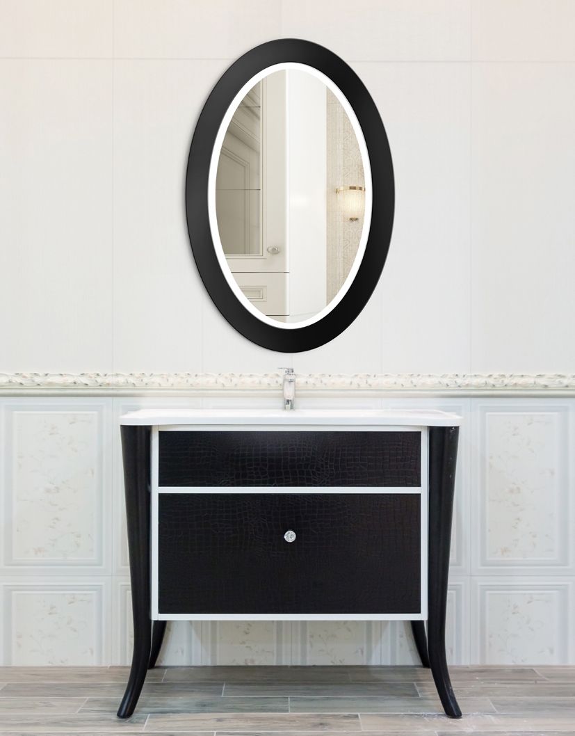 Mirror Oval Bold Led Black : Mirror For You Pertaining To Matte Black Octagon Led Wall Mirrors (View 4 of 15)