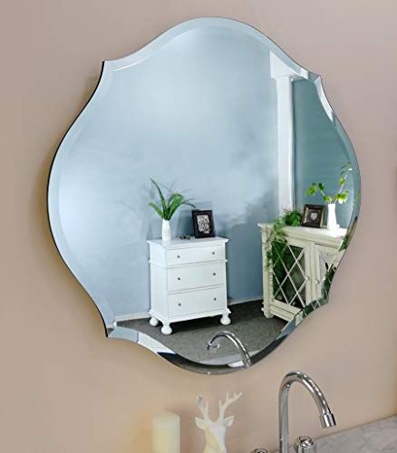 Mirror Trend 28 Inches Gentle Scalloped Frameless Beveled Mirrors For Pertaining To Polygonal Scalloped Frameless Wall Mirrors (View 6 of 15)
